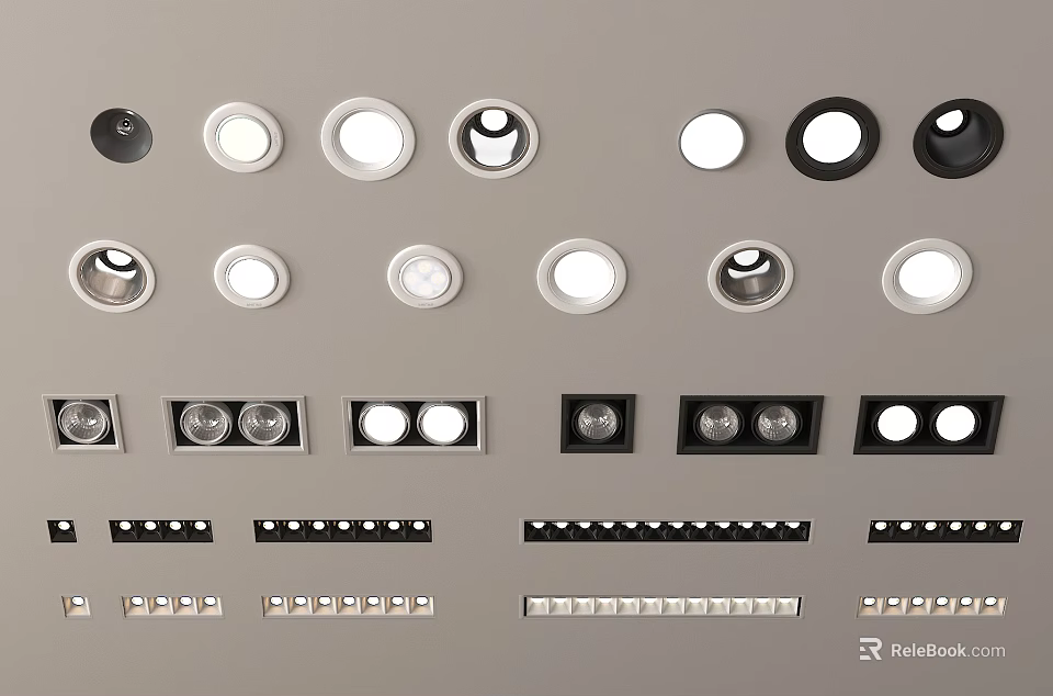 Recessed and Spotlights Various Black White Round Square Designs for Ceiling Lighting 3d model 