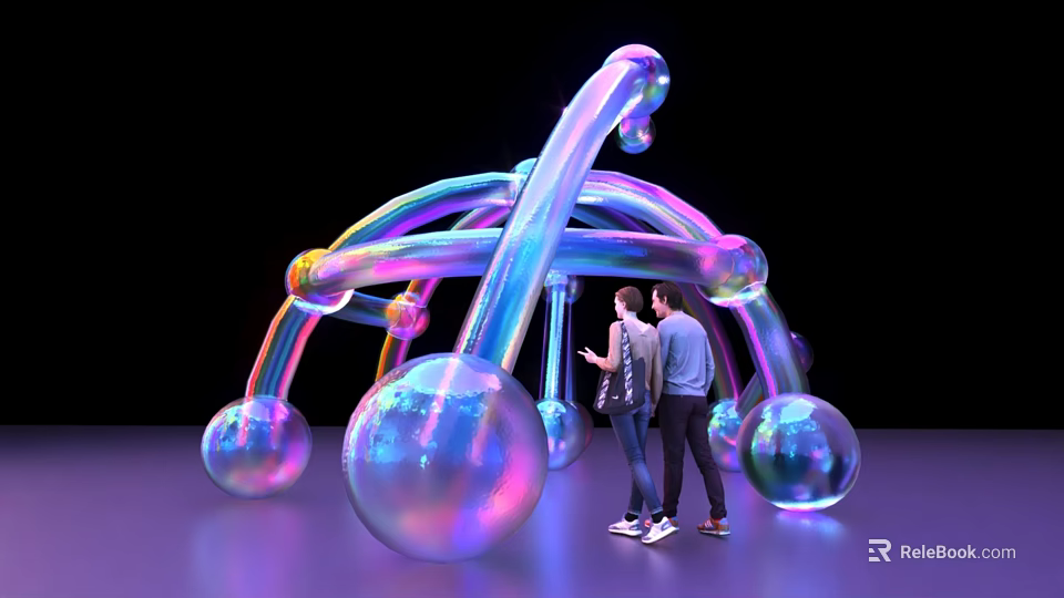 Rainbow Colored Inflatable Arched Installation Photo Spot With Transparent Spheres For People Taking 3d model 