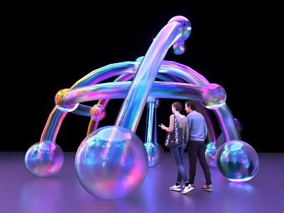 Rainbow Colored Inflatable Arched Installation Photo Spot With Transparent Spheres For People Taking 3d model