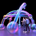 Rainbow Colored Inflatable Arched Installation Photo Spot With Transparent Spheres For People Taking