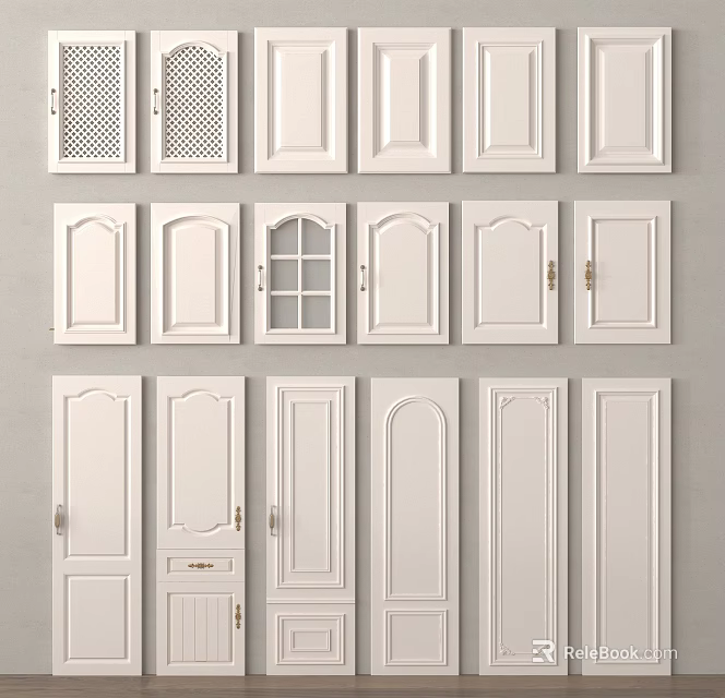 White Door Components With Various Styles And Different Panel Grille Designs 3d model 