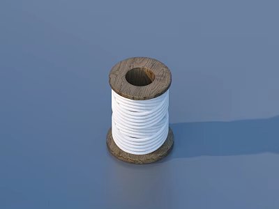 Practical Household Item Wooden Spool With White Thread For Daily Use 3d model