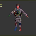 Man in Military Camouflage Uniform Wearing Helmet and Tactical Vest Isolated on Gray Background