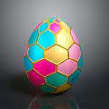 Colorful Egg Shaped Decorative Ornament Set With Hexagon Pattern And Gold Edges For Home Decor