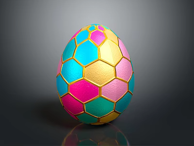 Colorful Egg Shaped Decorative Ornament Set With Hexagon Pattern And Gold Edges For Home Decor 3d model