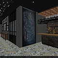 Modern Restaurant Interior With Shell Decorations Pendant Lights Patterned Tiles And Blue Wave Bar 3d model