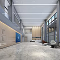 Modern Service Hall Interior With Reception Area Seating Information Board And Marble Floor