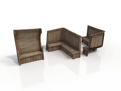 Wooden Furniture Collection Featuring Various Shaped Seats And Booth Design For Home 3d model