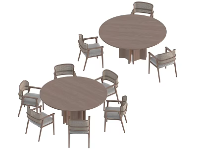 Two Wooden Round Dining Tables With Matching Chairs For Dining Space 3d model