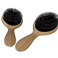 Two Pet Brushes With Wooden Handles And Black Bristles For Grooming