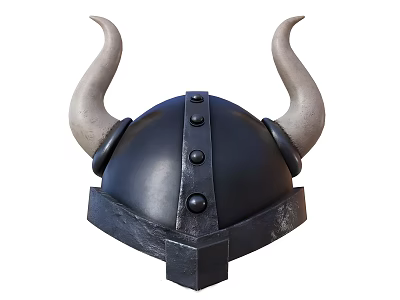 Black Medieval Style Helmet with Gray Horns Metal Rivets and Decorative Rim 3d model