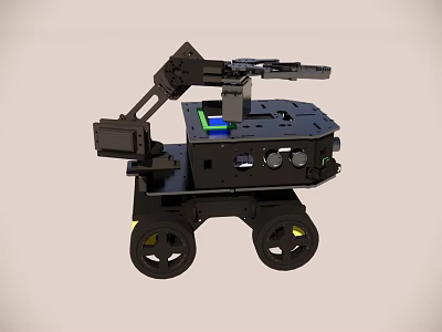 Industrial Equipment Mobile Robotic Arm With Sturdy Wheels And Control Panel 3d model