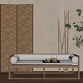 New Chinese Style Luohan Bed Luohan Collapsed Screen Partition Tea Set Bamboo Pole 3d model