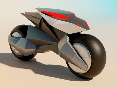 Futuristic Modern Motorcycle With Geometric Body Design Red Accents And Black Wheels 3d model