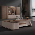 Modern Office Desk with Laptop Lamp Decorations Cabinet with Bookshelf Near Plant and Window View