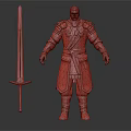 Armored Warrior Character Standing With Long Sword And Battle Armor Details 3d model