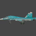 Turquoise Camouflage Fighter Jet With Number 07 Cockpit And Landing Gear