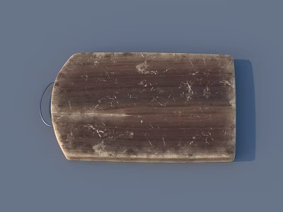 Wooden Cutting Board With Worn Scratched Surface Rectangular Shape And Rounded Edges 3d model