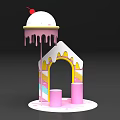 Colorful Ice Cream Themed Decorative Structure With Cherry Top Dripping Frosting And Pink Pillars