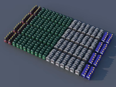 Colorful Mechanical Keyboard Keycaps Arranged Neatly in Green Gray Purple Red 3d model