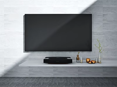 Modern Wall Mounted TV In Living Room With TV Stand Media Player And Decorative Items 3d model