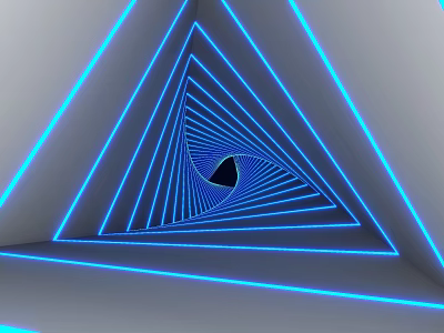 Blue Neon Triangular Tunnel Featuring Nested Lines Black Center And Spatial Depth Effect 3d model