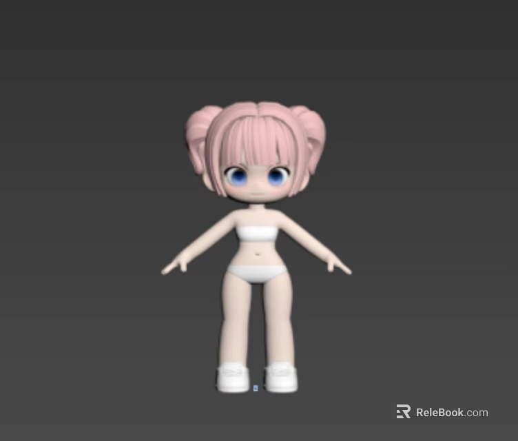 Cute Female 3D Character with Pink Twin Tails Blue Eyes White Bikini and White Shoes 3d model 