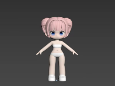 Cute Female 3D Character with Pink Twin Tails Blue Eyes White Bikini and White Shoes 3d model