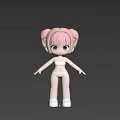 Cute Female 3D Character with Pink Twin Tails Blue Eyes White Bikini and White Shoes