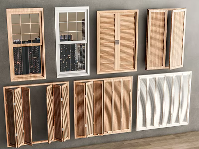 Wooden and White Frame Casement Windows Various Designs for Home Interiors 3d model