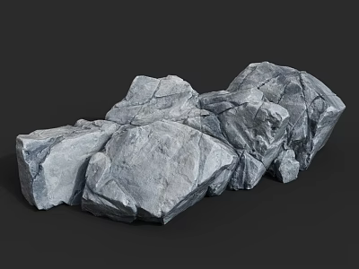 Gray Stone Pile With Textured Surface And Natural Wooden Elements 3d model