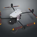 Professional Drone With White Body Black Rotor Arms And Orange Tipped Propellers