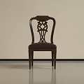 Dark Brown Wooden Accent Chair With Carved Backrest And Dark Leather Seat