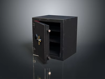 Black Home Safe Furniture With Open Door And Internal Storage Shelves 3d model