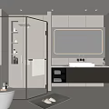 Modern Bathroom Interior Design With Glass Shower Toilet Vanity Backlit Mirror And Cabinets