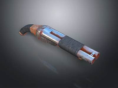 Vintage Worn Metal Weapon With Curved Barrel Wrapped Grip And Rusty Details 3d model