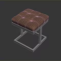 Modern Brown Leather Padded Stool With Square Silver Metal Frame Design