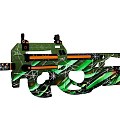 Green And Black Camouflage Rifle With Orange Accents And Spider Web Design