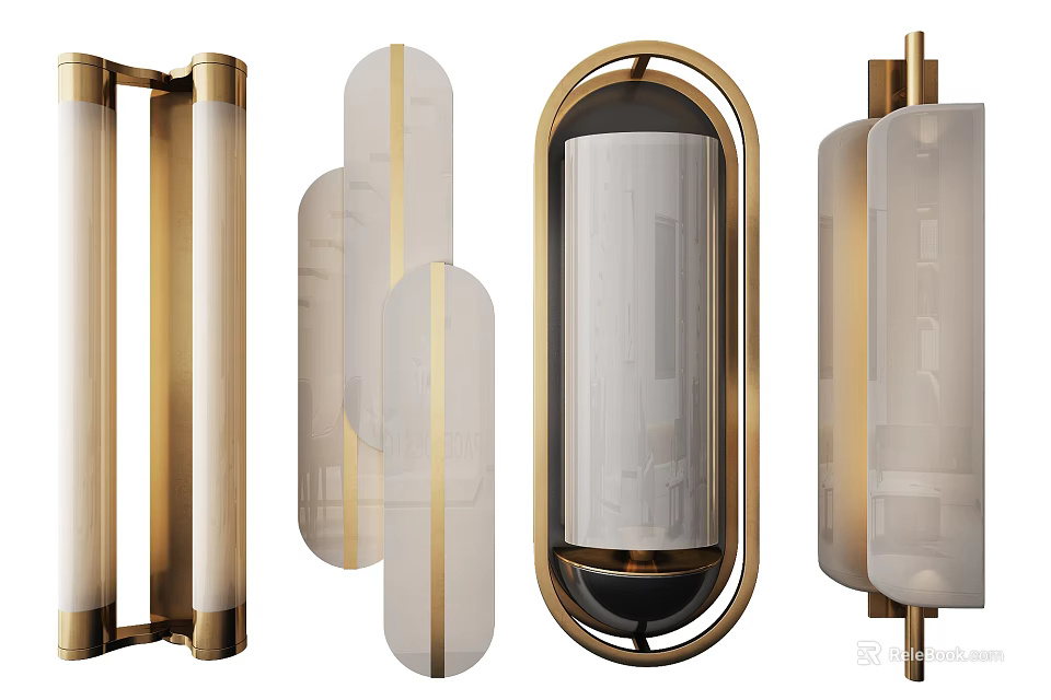 Elegant Modern Wall Sconces With Brass Frames And Glass Shades Unique Design 3d model