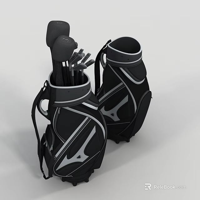 Durable Golf Sports Equipment Bags with Clubs in Black White Design for Golfers 3d model 