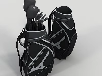 Durable Golf Sports Equipment Bags with Clubs in Black White Design for Golfers 3d model