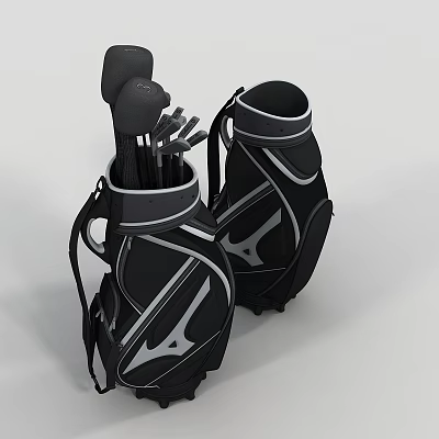 Durable Golf Sports Equipment Bags with Clubs in Black White Design for Golfers 3d model