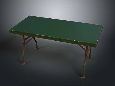 Vintage Green Table With Metal Legs And Smooth Surface Design Style 3d model