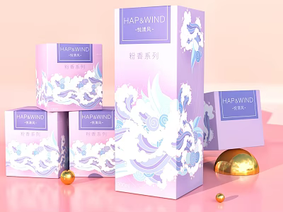 HAPAWIND Pink Series Packaging Boxes With Floral Patterns And Golden Decorations 3d model