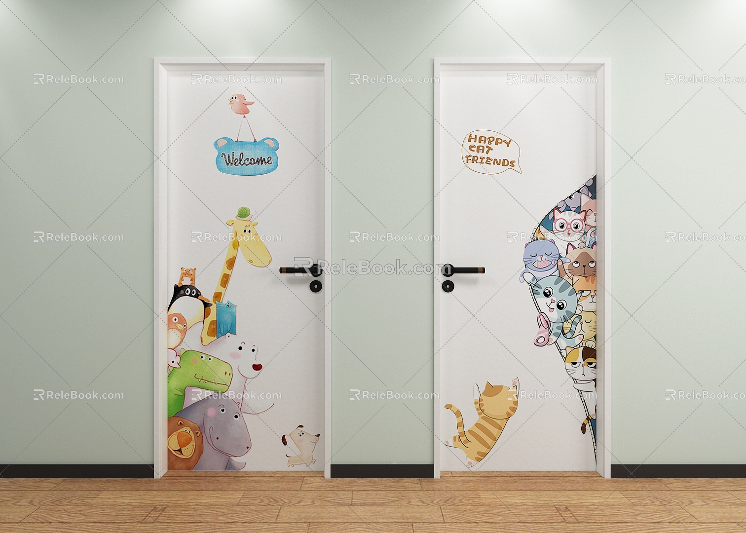 Wooden door swing door cartoon door minimalist door bedroom door children's door model