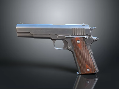 Classic Silver Metal Pistol With Brown Textured Grip And Sleek Finish 3d model