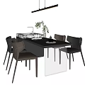 Dark Dining Table Set With Brown Chairs And Green Plants 3d model