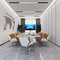 Modern Conference Room Interior With World Map on Wall Large Screen Meeting Table And Chairs