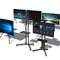 Curved and Flat Televisions with Various Stands and Mounts on 3d model