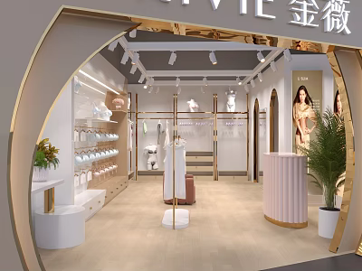Elegant Modern Clothing Store Interior With Gold Decor Display Racks And Mannequins 3d model
